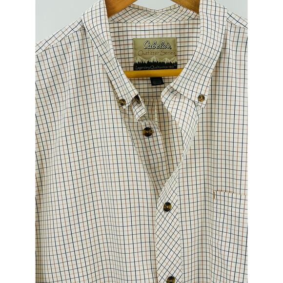 Cabbala’s Button-down Plaid Men's Shirt Short Sleeve Cream Brown Tan XLarge - Picture 6 of 11